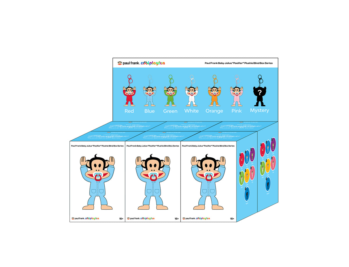 Preorder - Paul Frank Baby Julius “Pacifier” Plushie Blind Box Series (one display case of 6 blind boxes)