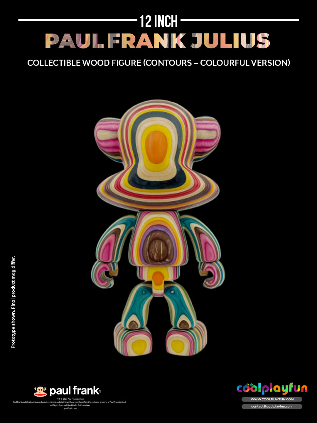 Preorder - 12inch Paul Frank Julius Collectible Wood Figure (Contours – Colourful Version)