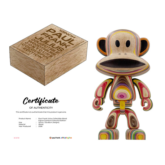 Preorder - 12inch Paul Frank Julius Collectible Wood Figure (Contours – Colourful Version)