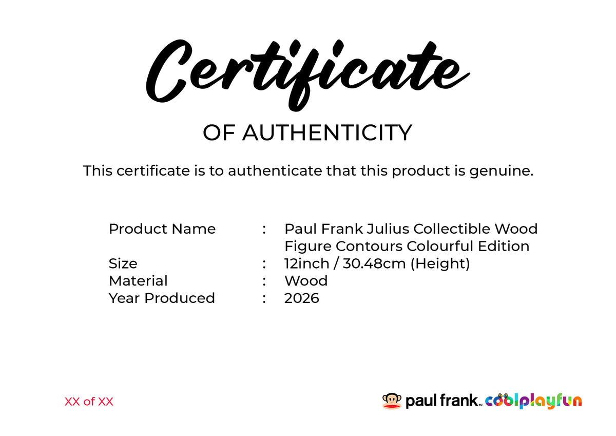 Preorder - 12inch Paul Frank Julius Collectible Wood Figure (Contours – Colourful Version)