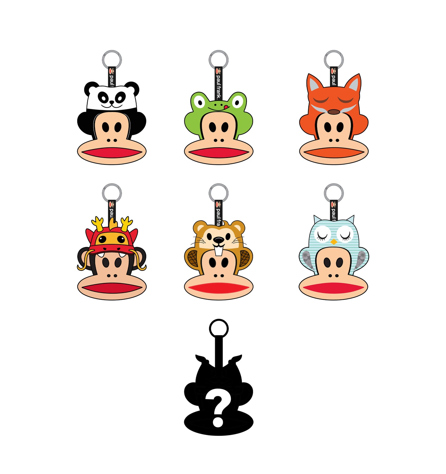 Preorder - Paul Frank Julius Head “Animal Cap” Plushie Blind Box Series (one display case of 6 blind boxes)