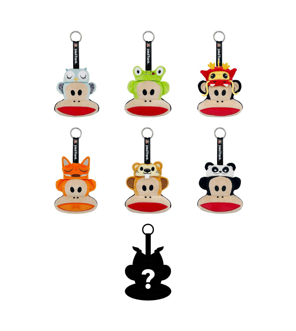 Preorder - Paul Frank Julius Head “Animal Cap” Plushie Blind Box Series (one display case of 6 blind boxes)