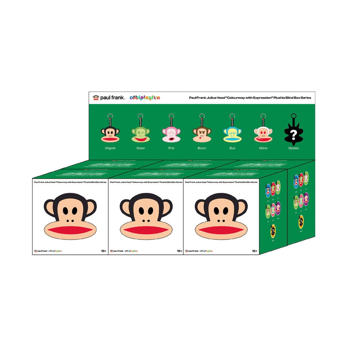 Preorder - Paul Frank Julius Head “Colourway with Expression” Plushie Blind Box Series (one display case of 6 blind boxes)