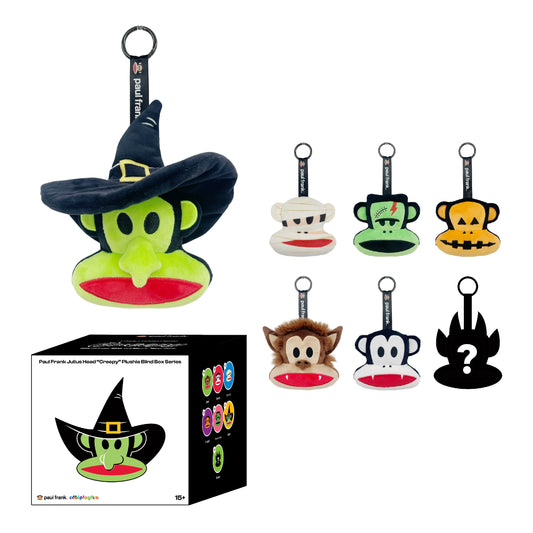 Preorder - Paul Frank Julius Head “Creepy” Plushie Blind Box Series (one display case of 6 blind boxes)