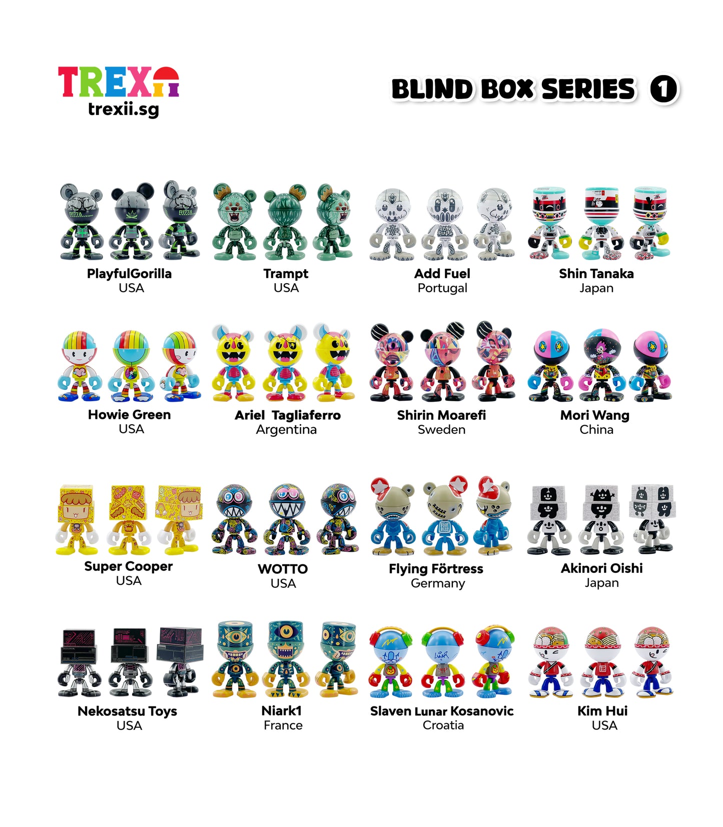 Trexii Blind Box Series 1 - Full Set of 17pcs (no duplicates)