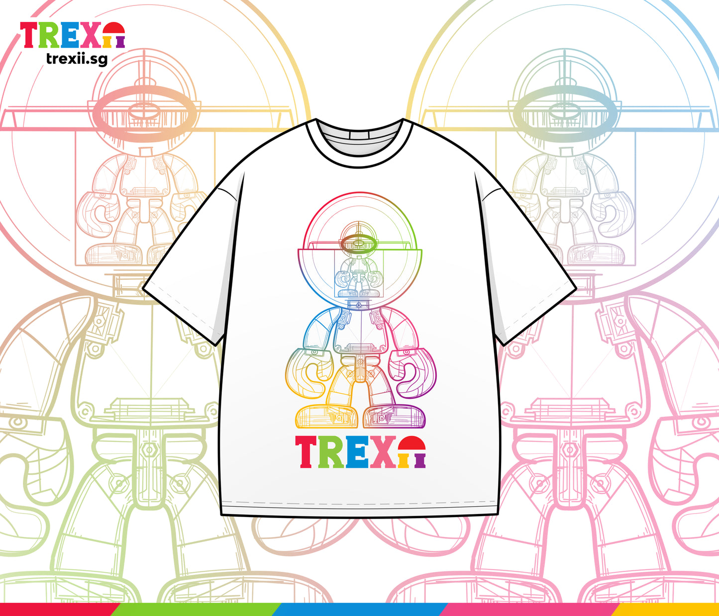 In-stock - Trexii Unisex T-shirt - 3D Trexii Colourful Outline
