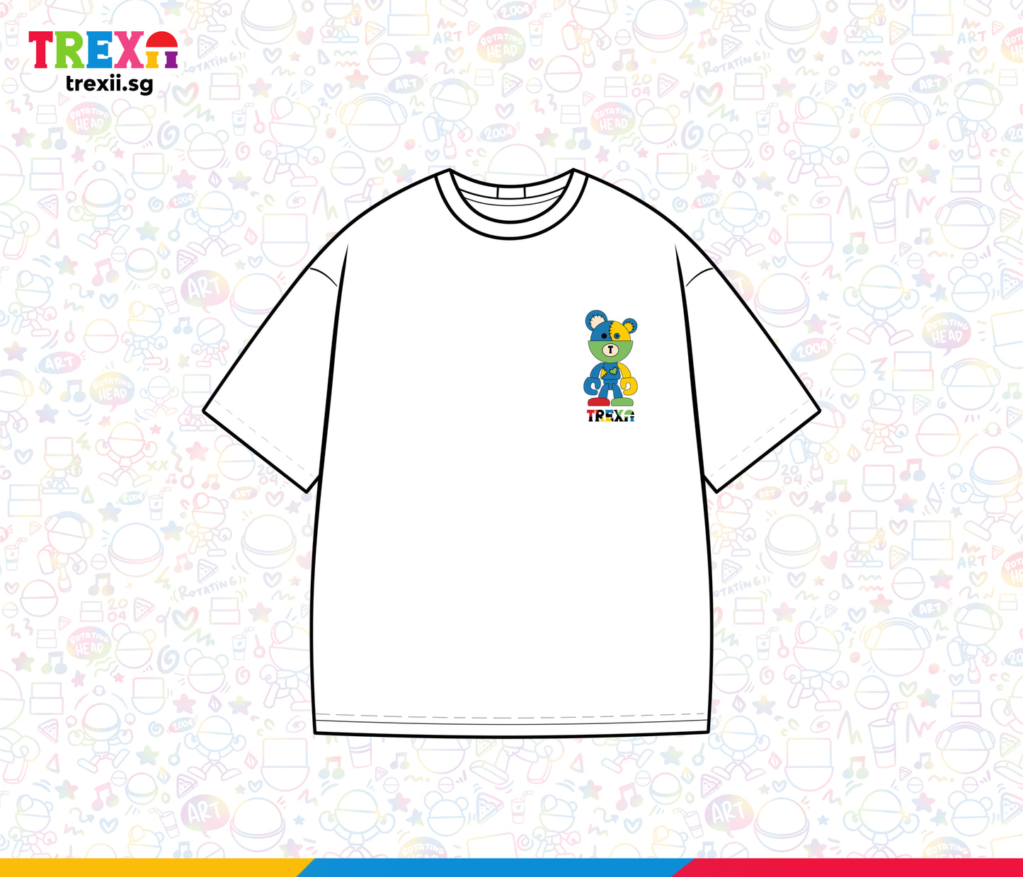 Trexii Unisex Oversized T-shirt - Trexii Universe Multi Colours Bear