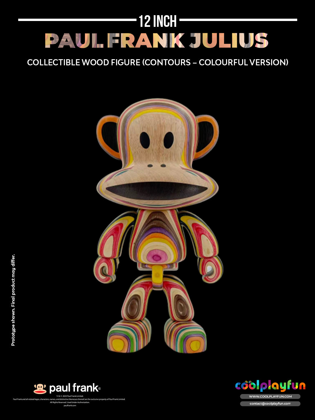 Preorder - 12inch Paul Frank Julius Collectible Wood Figure (Contours – Colourful Version)