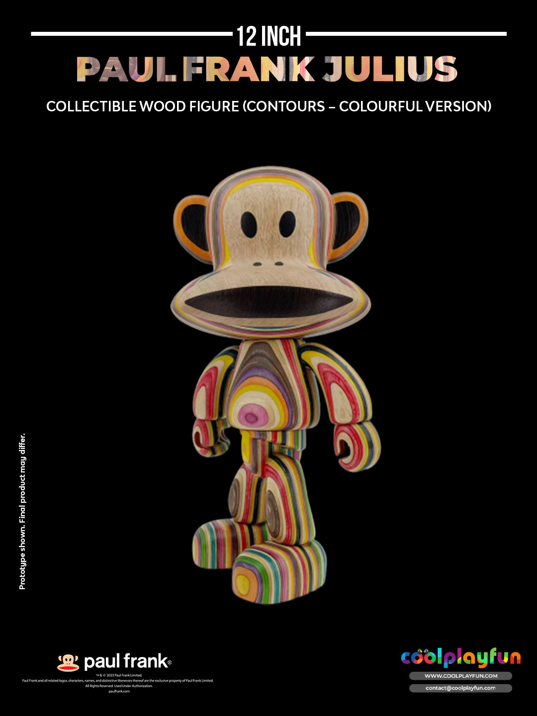 Preorder - 12inch Paul Frank Julius Collectible Wood Figure (Contours – Colourful Version)