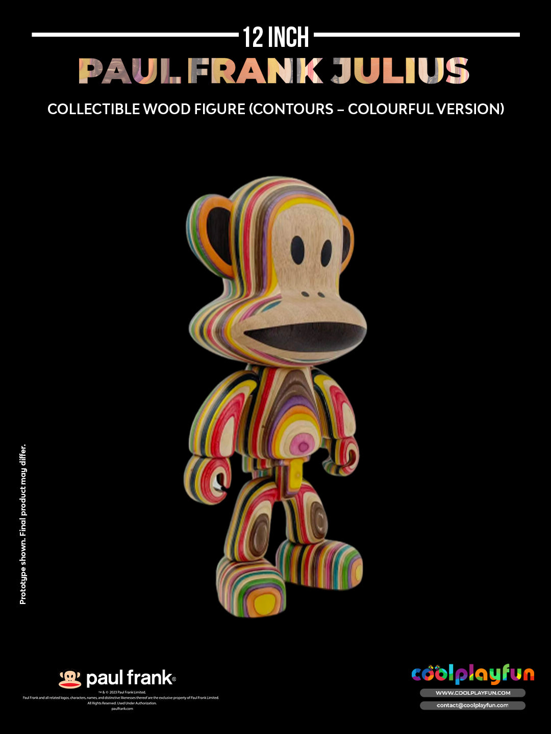 Preorder - 12inch Paul Frank Julius Collectible Wood Figure (Contours – Colourful Version)