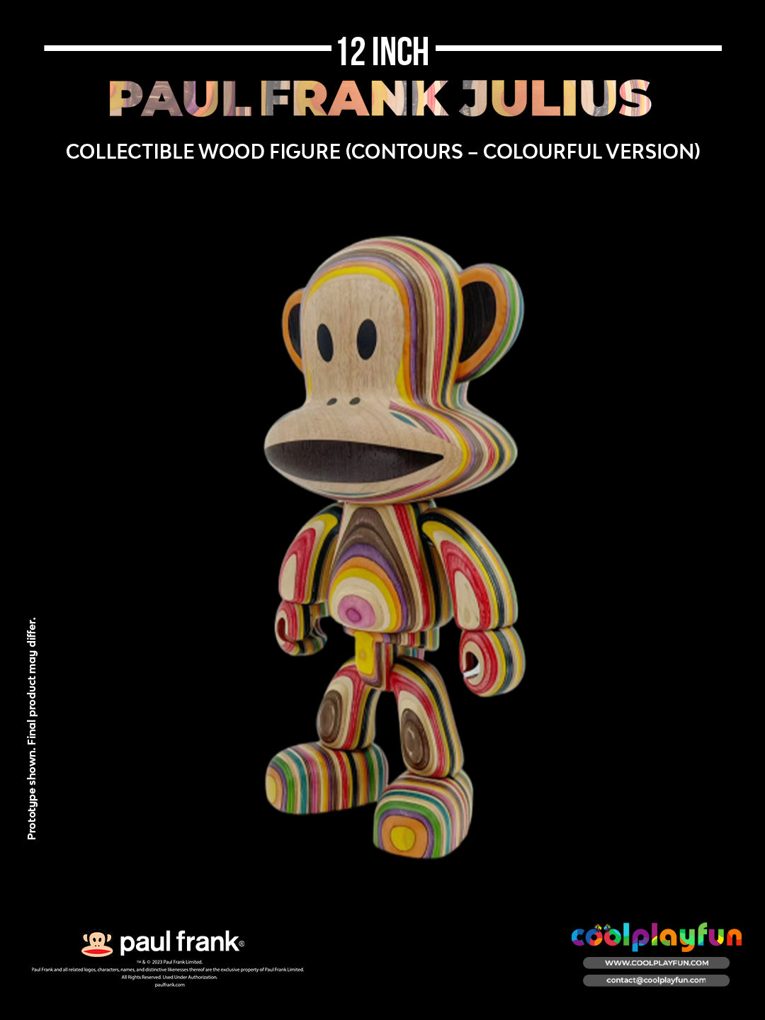 Preorder - 12inch Paul Frank Julius Collectible Wood Figure (Contours – Colourful Version)